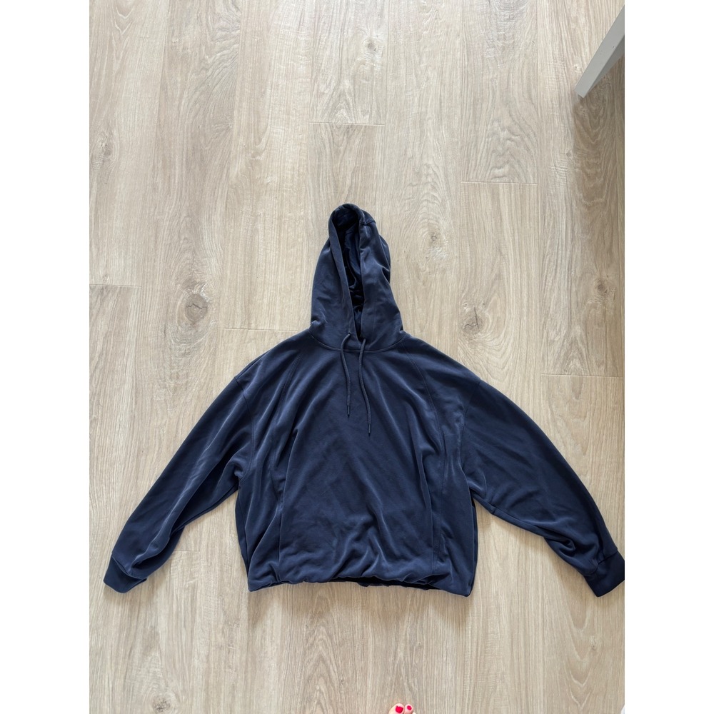 Athleta Coaster Luxe Hoodie Womens Large Navy Blue Relaxed Pullover Pocket